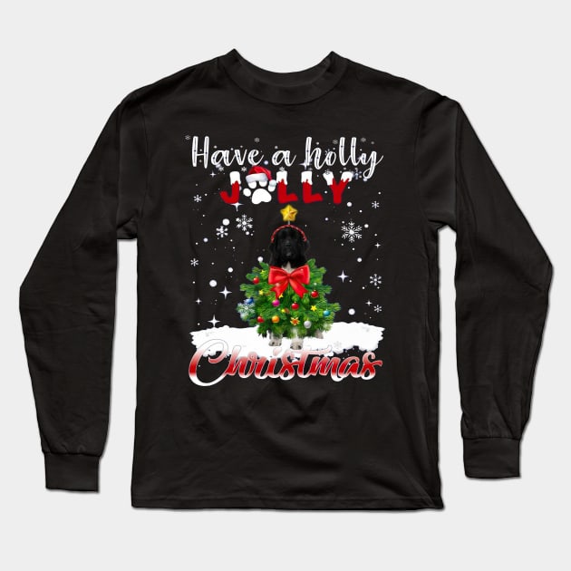 Have A Holly Jolly Christmas Newfoundland Dog Xmas Tree Long Sleeve T-Shirt by cyberpunk art